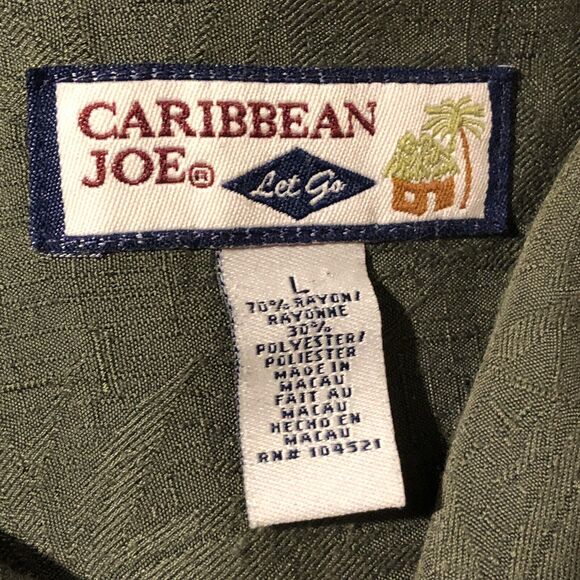 Caribbean Joe Green Rayon/Polyester Loop Button Palm Hawaiian Shirt Large - Picture 4 of 8